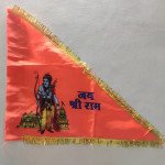 Jai Shree Ram Bhagwan Flag with Ayodhya Mandir (Length 48* Width 63 Cm) (Pack Of 2) - Triangle - Satin - Saffron Color by IndianJadiBooti