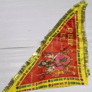 Triangle Outdoor Flag Jai MATA Di Flag Jhanda (Size 39x43 cm) Triangle Outdoor Flag   (Satin) (Set of 2)