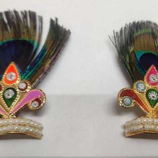 ladoo gopal peacock feather metal mukut (Set of 2) ladoo gopal peacock feather metal mukut (Set of 2)