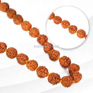 Five Mukhi Rudraksha Mala (Length 19 Inch) With Gomukhi Jaap Bag by IndianJadiBooti. Beads size 8.3mm  Five Mukhi Rudraksha Mala (Length 19 Inch) With Gomukhi Jaap Bag by IndianJadiBooti. Beads size 8.3mm