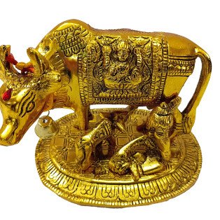 Lord Krishna's Metal Kamdhenu Cow With Calf ( Length15 Cm * Width10Cm * Height 12 Cm )( Weight 417.5 Gm) by IndianJadiBooti