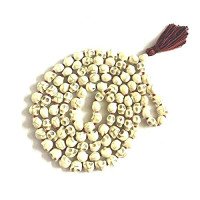 IndianJadiBooti Carved Stone Skull/Narmund Mala For Good Health,Wealth & Puja (1 Rosary of 108 Beads) (5MM Beads)