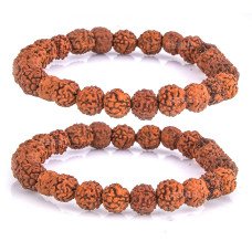 Panchmukhi Rudraksha Beads Bracelet Flexible (Set Of 2) by IndianJadiBooti beads size 12.1 mm