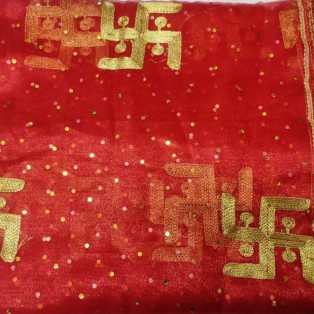 Indianjadibooti Red Swastik Zari Design  Mata Chunri  Full Size (Length 40.5* Width 71.5 Inch) by IndianJadiBooti Indianjadibooti Red Swastik Zari Design  Mata Chunri  Full Size (Length 40.5* Width 71.5 Inch) by IndianJadiBooti