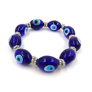Blue Turkish Evil Eye Charm Gemstone Bracelet Set Of 2 ( Size 8 Cm)  Flexible by IndianJadiBooti  Beads size 12.8 mm