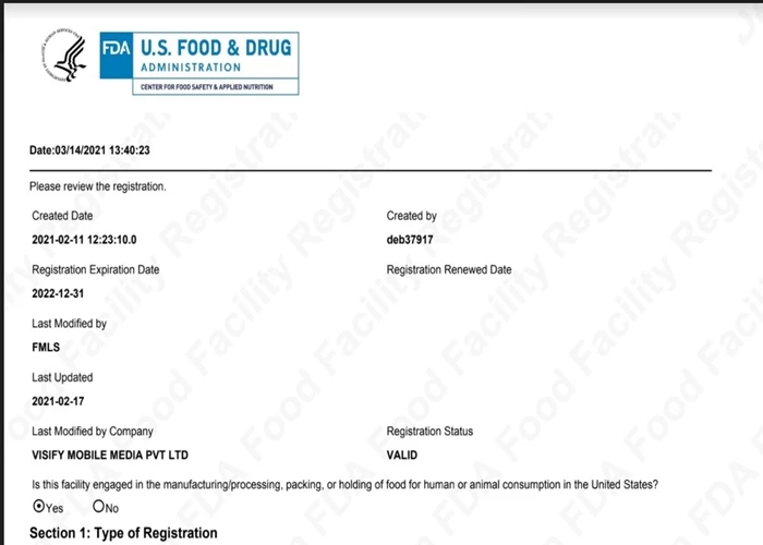 FDA Facility Registration - IndianJadiBooti Export Quality