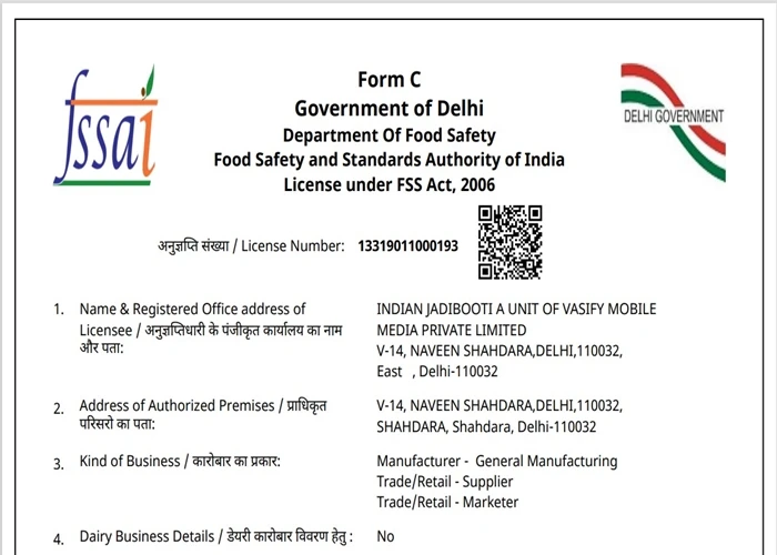 FSSAI Certification - IndianJadiBooti Food Safety Standard