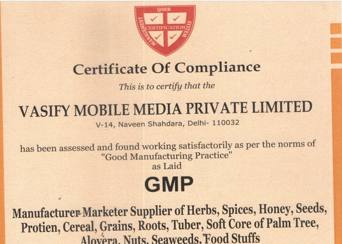 GMP Certification - Good Manufacturing Practices IndianJadiBooti
