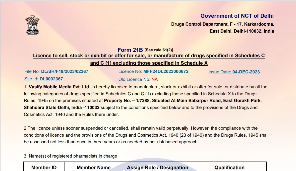 Department of Drugs Control License - Ayurvedic Herbs Supplier